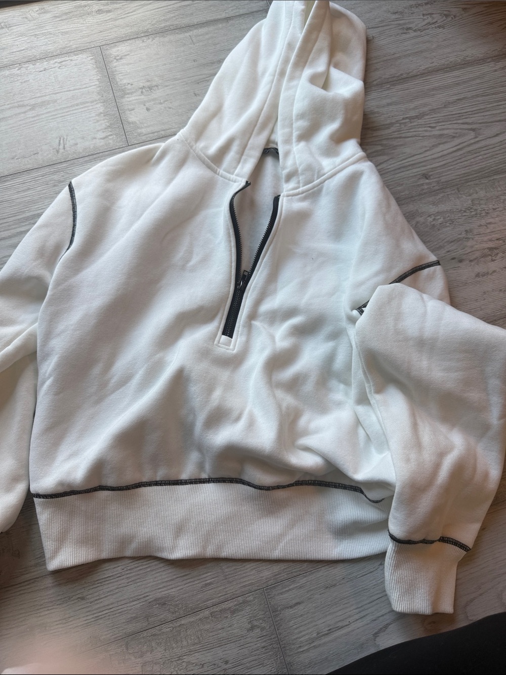PrettyGarden White Hooded Half-Zip Pullover